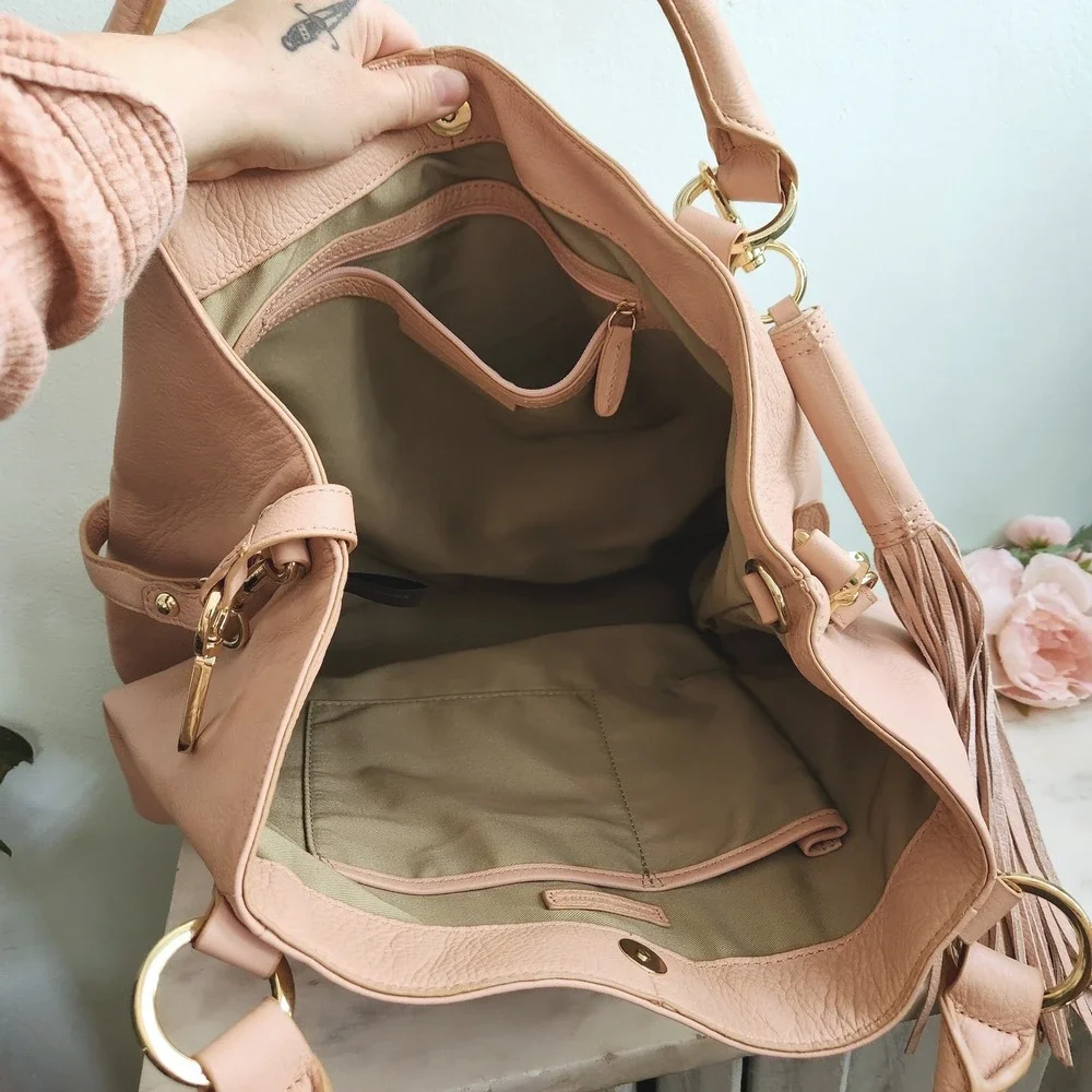 G.I.L.I.‎ Leather Large Roma Tote Bag Weekender Pink Purse Tassel
